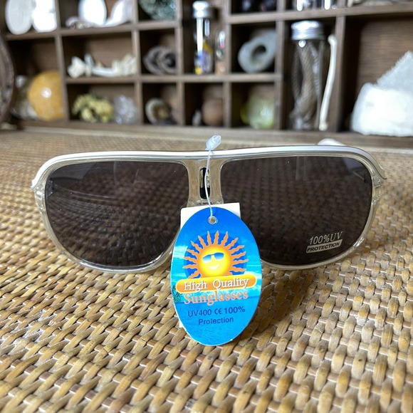 Vintage 90s Clear White Sunglasses Plastic Frame Smoky Lenses Deadstock - Picture 14 of 15